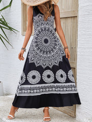 Printed Round Neck Sleeveless Dress