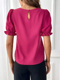 Round Neck Flounce Sleeve Blouse - Flyclothing LLC