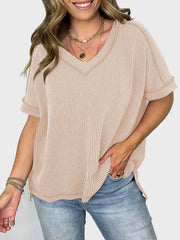 Lovelet Texture V-Neck Half Sleeve T-Shirt