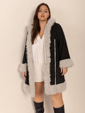 Plus Size Fuzzy Trim Open Front Long Sleeve Hooded Coat - Trendsi