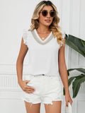 Ruffled V-Neck Cap Sleeve Blouse