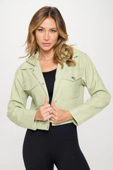 Coalition LA Snap Down Cropped Hooded Jacket - Trendsi