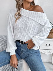 Cable-Knit One Shoulder Long Sleeve Sweater - Trendsi