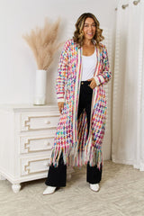 Multicolored Open Front Fringe Hem Cardigan - Flyclothing LLC