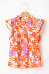 Printed Round Neck Cap Sleeve Blouse Trendsi