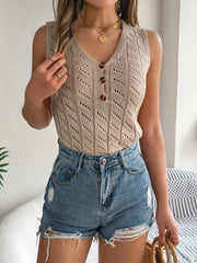 Openwork V-Neck Knit Vest Trendsi