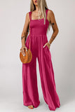 Smocked Square Neck Wide Leg Jumpsuit with Pockets - Flyclothing LLC