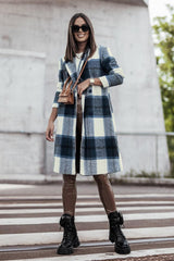 Double Take Full Size Plaid Button Up Lapel Collar Coat - Flyclothing LLC