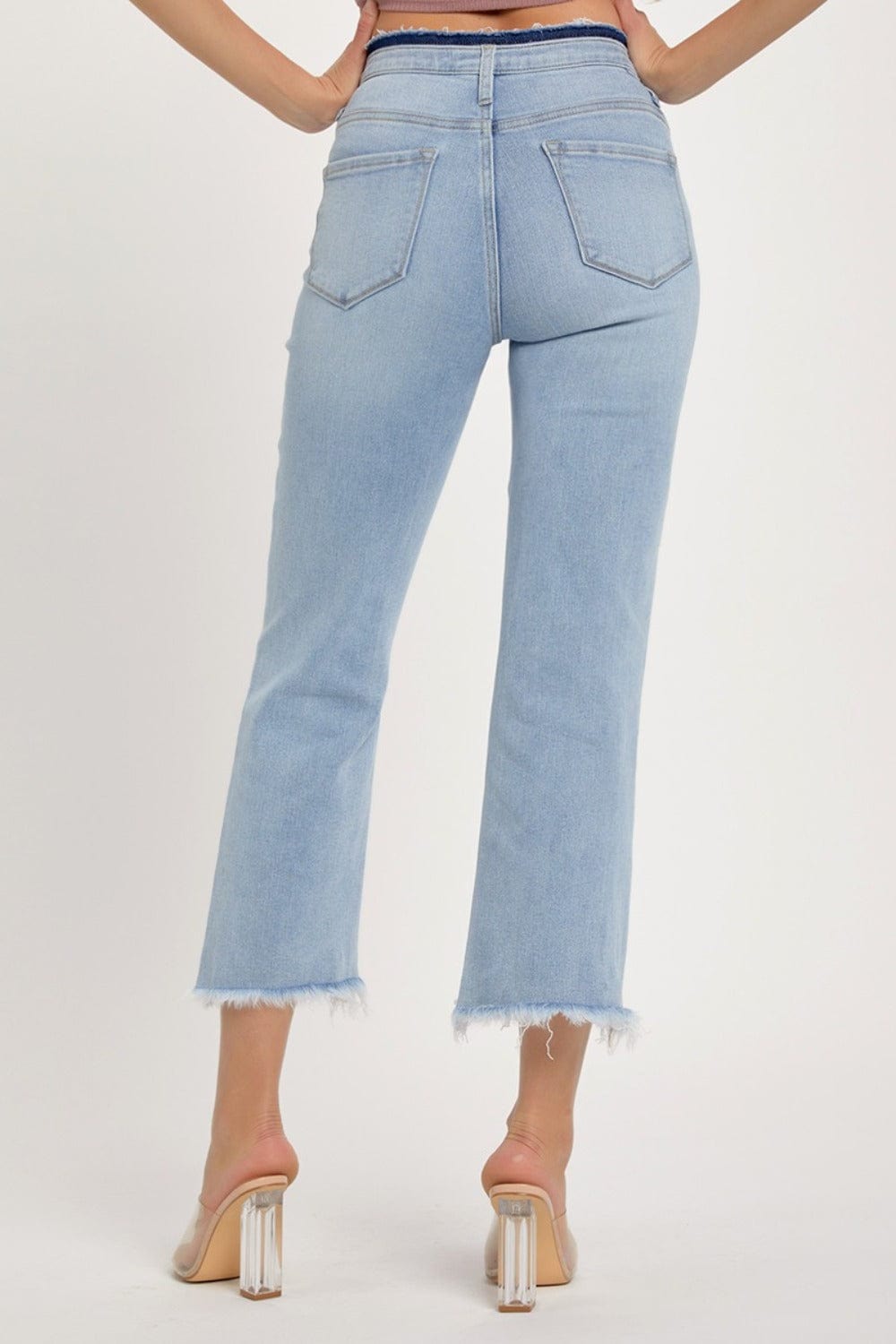 RISEN Full Size High Rise Raw Edge Crop Jeans - Trendsi