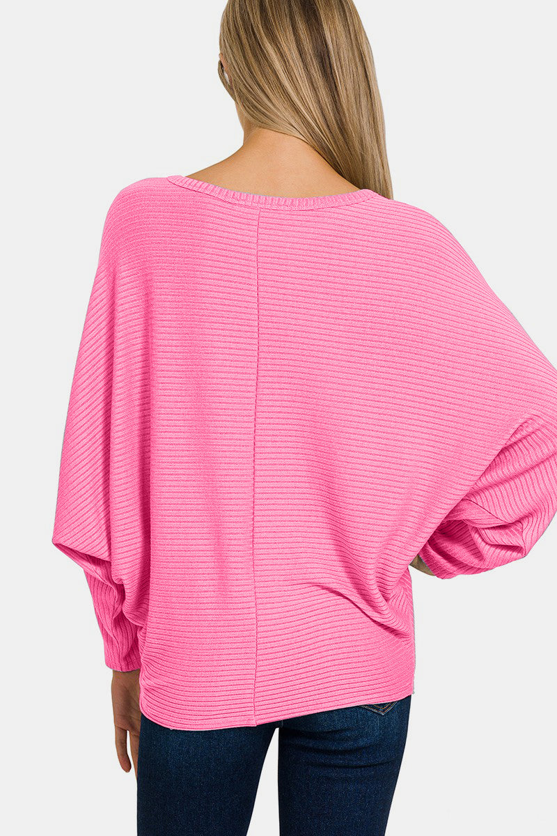 Zenana Ribbed Round Neck Long Sleeve Top - Flyclothing LLC