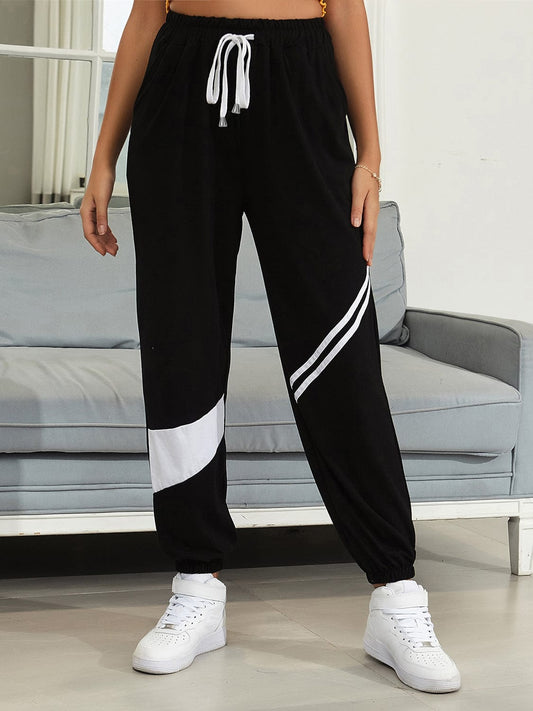 Drawstring Contrast Joggers with Pockets - Trendsi