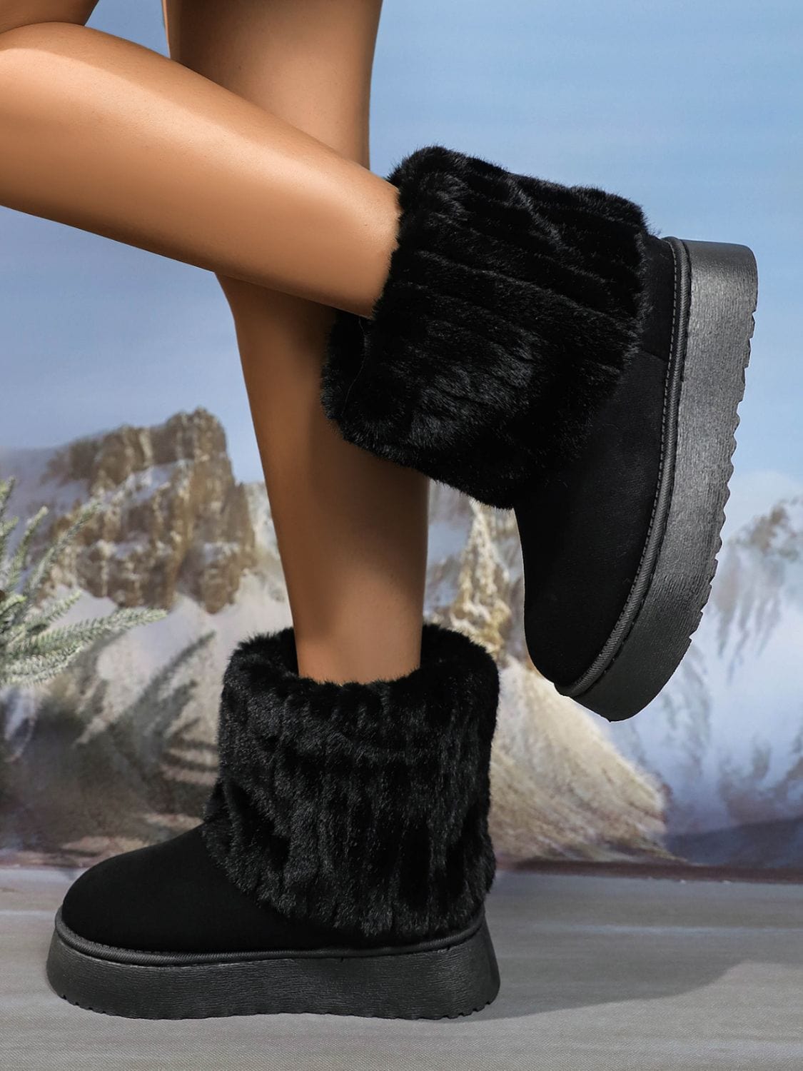 Thermal Faux Fur Suede Platform Boots - Trendsi