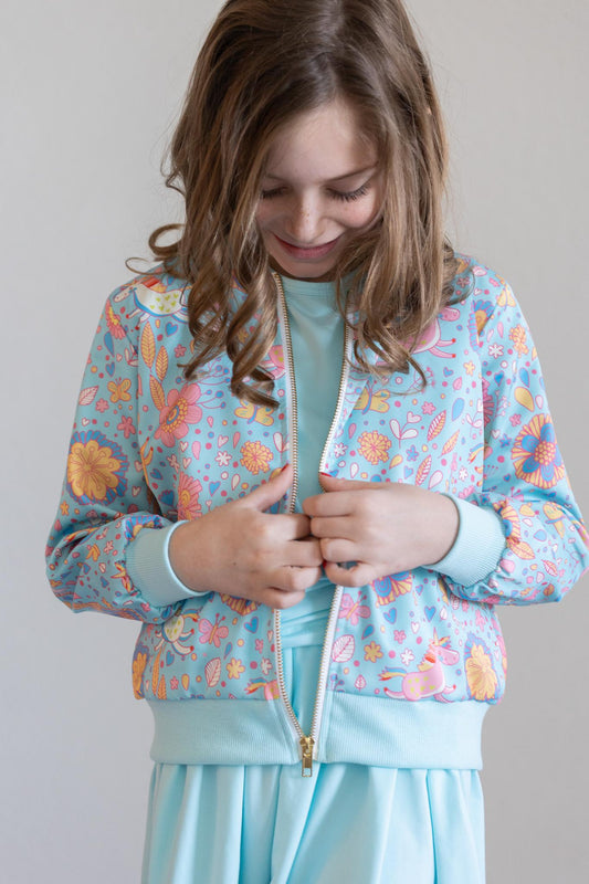 Blue Retro Unicorns Satin Jacket - Mila & Rose ®