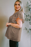 Plus Size Eyelet Round Neck Short Sleeve Blouse - Flyclothing LLC