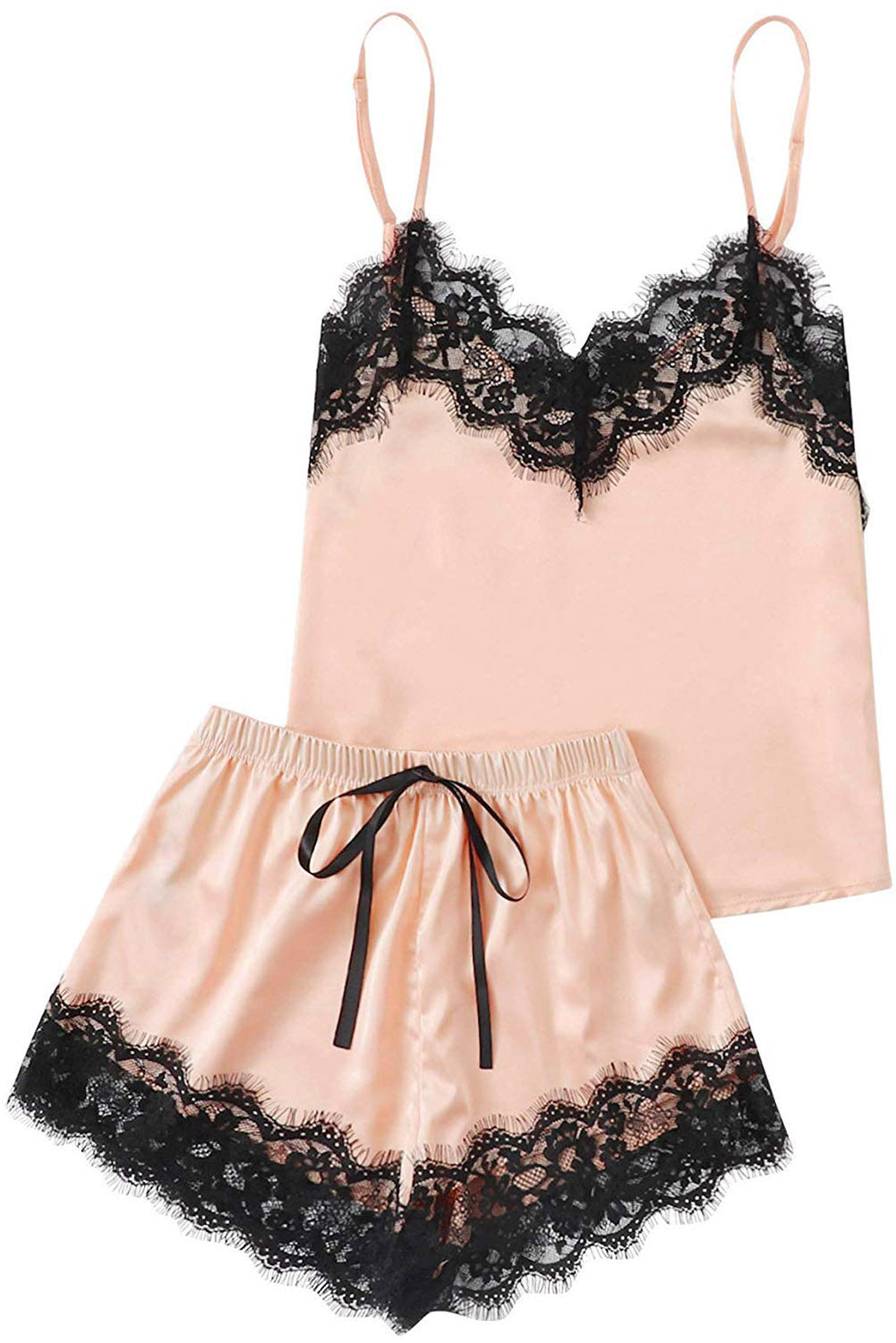 Lace Detail Spaghetti Strap Top and Shorts Lounge Set - Flyclothing LLC