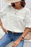 Round Neck Flounce Sleeve Blouse - Flyclothing LLC