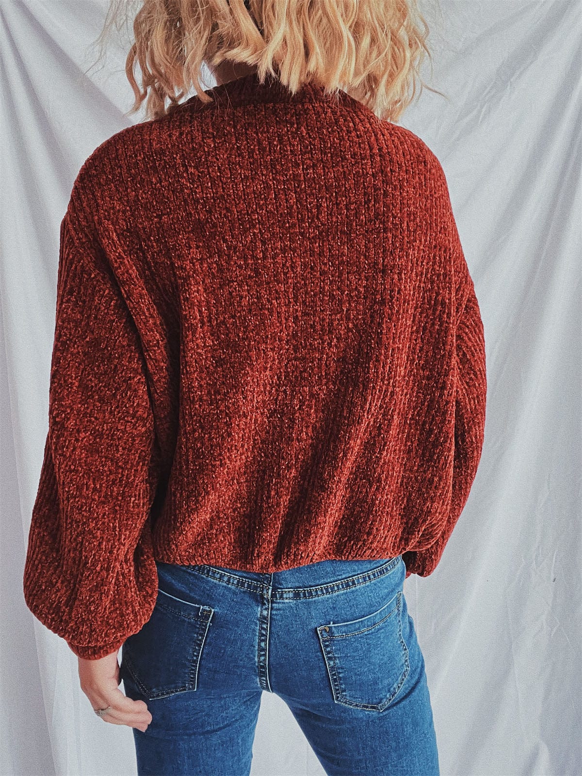 Round Neck Dropped Shoulder Long Sleeve Sweater - Trendsi