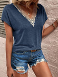 Full Size Lace Detail V-Neck Short Sleeve T-Shirt Trendsi