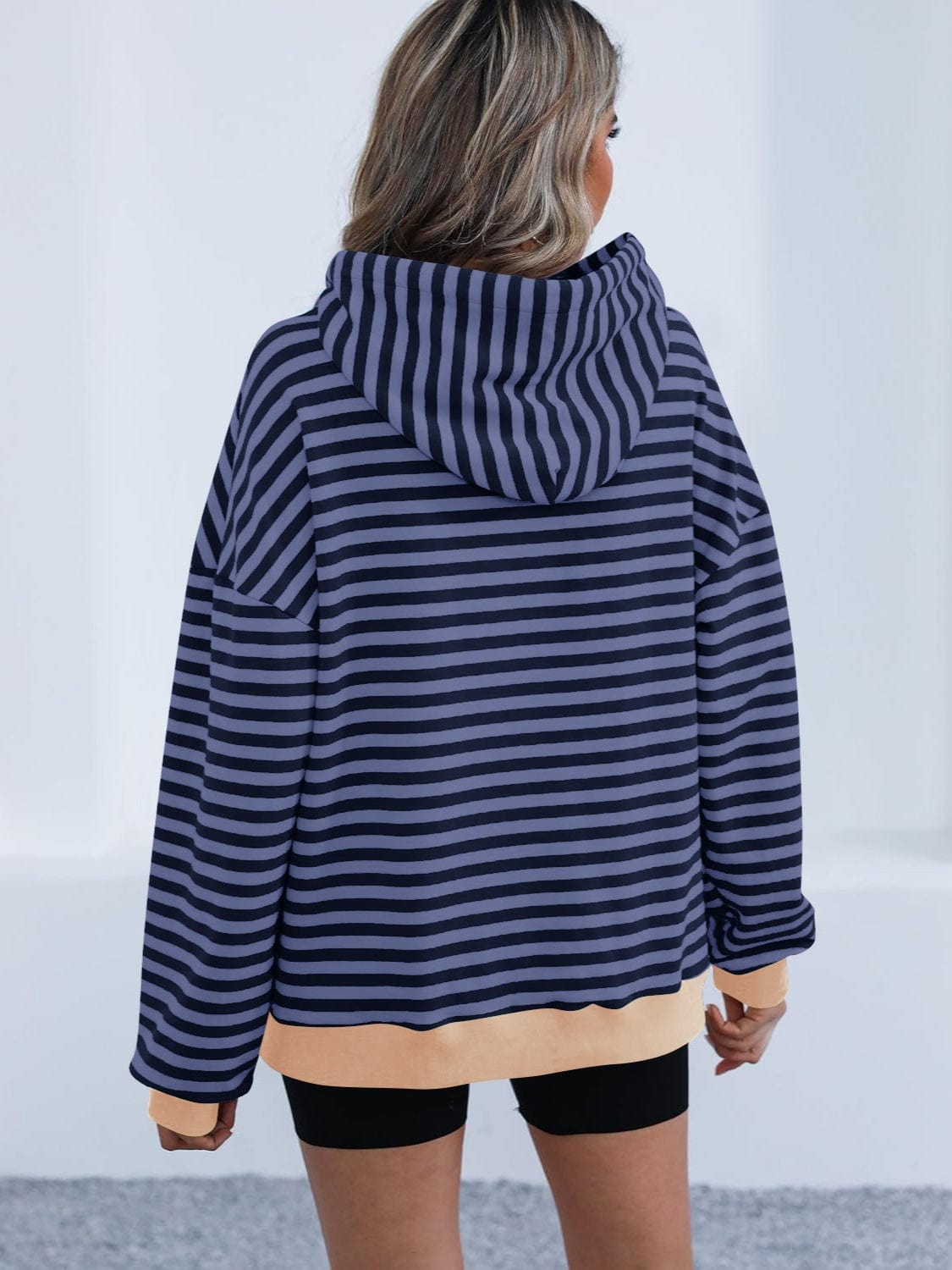 Drawstring Striped Long Sleeve Hoodie - Trendsi