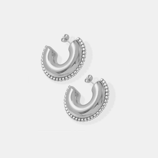 Titanium Steel Inlaid Zircon C-Hoop Earrings - Flyclothing LLC