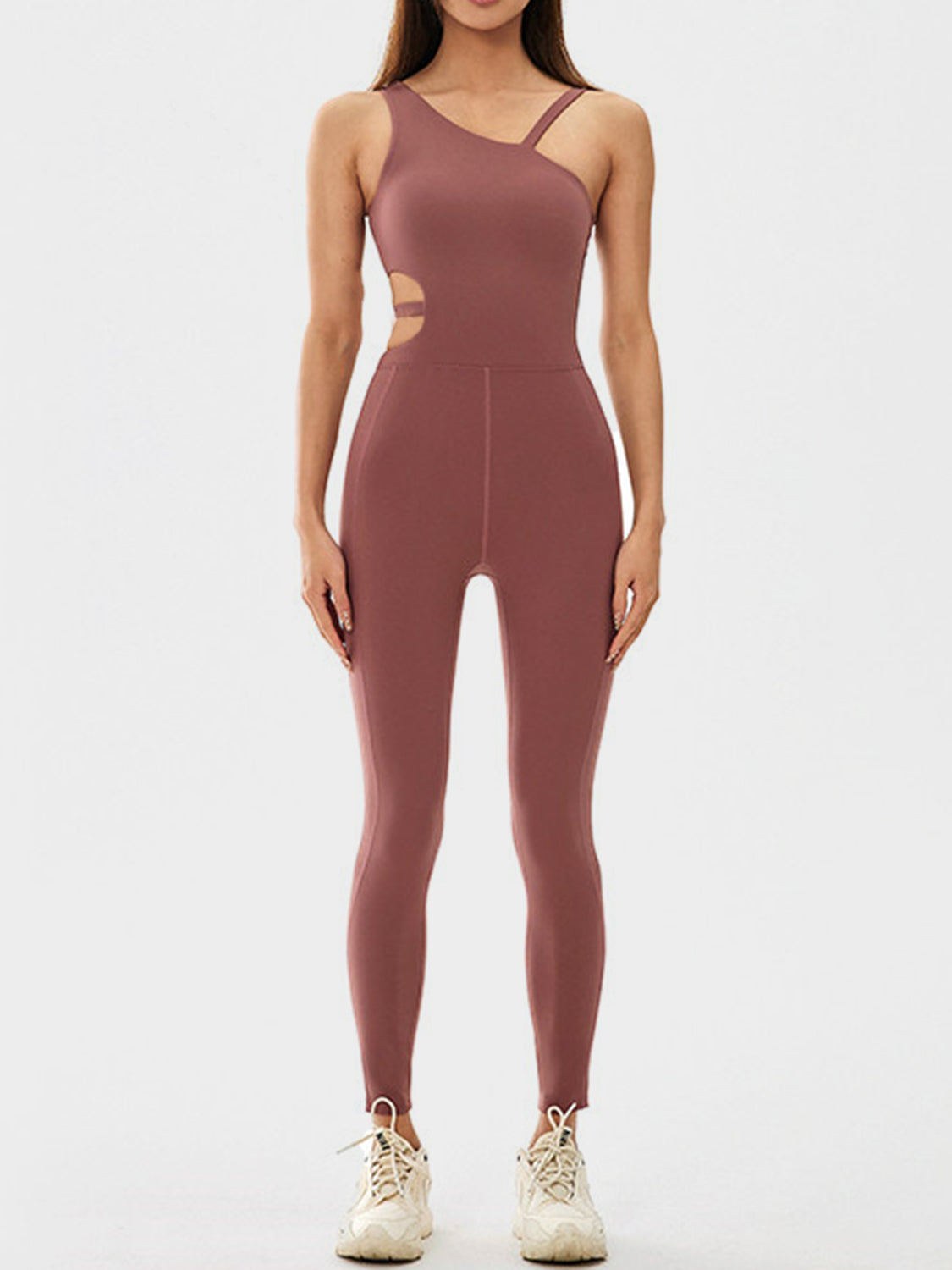 Cutout Asymmetrical Neck Active Jumpsuit - Flyclothing LLC