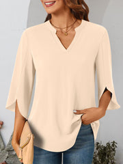 Notched Slit Half Sleeve Blouse Trendsi