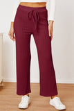 Textured Elastic Waist Straight Pants - Flyclothing LLC