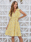 Ruffled Ditsy Floral Surplice Mini Dress - Flyclothing LLC