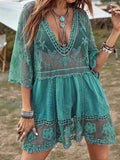 Lace Detail Plunge Cover-Up Dress - Flyclothing LLC