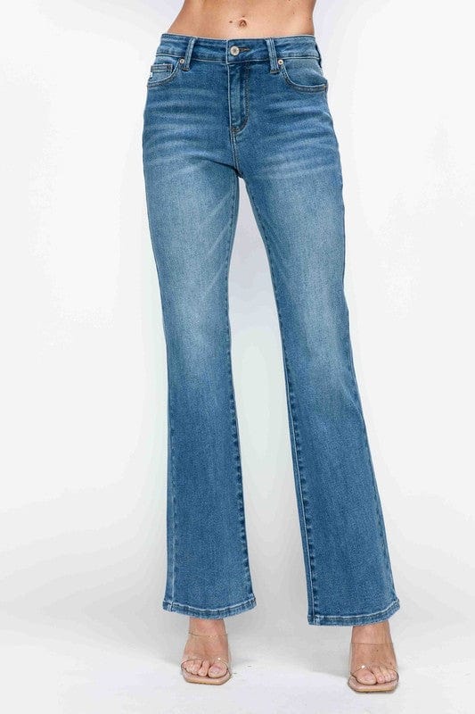 bytos Full Size Cat's Whiskers Mid Rise Bootcut Jeans - Trendsi