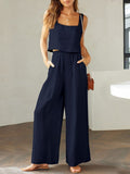 Square Neck Top and Wide Leg Pants Set - Flyclothing LLC