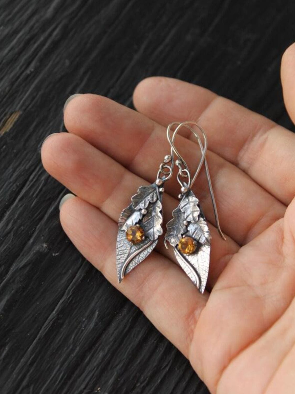 Alloy Rhinestone Leaf Shape Earrings - Trendsi