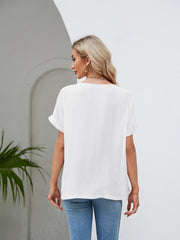 Round Neck Short Sleeve Blouse - Flyclothing LLC