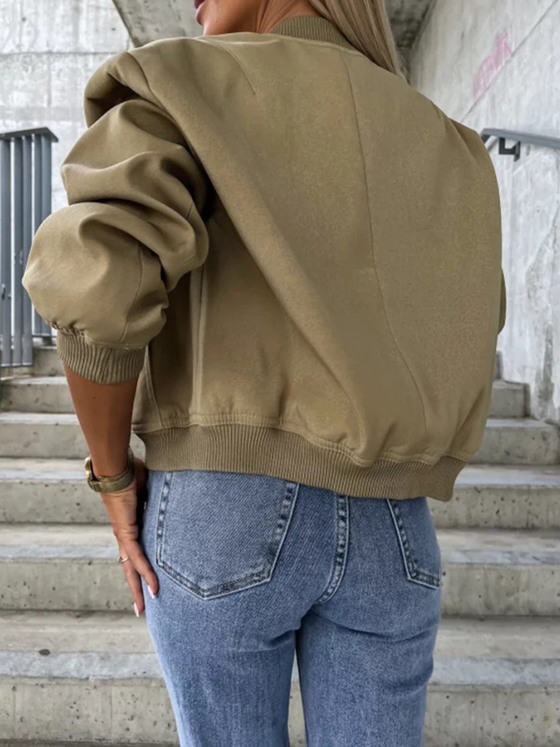 Baseball Collar Dropped Shoulder Jacket - Trendsi