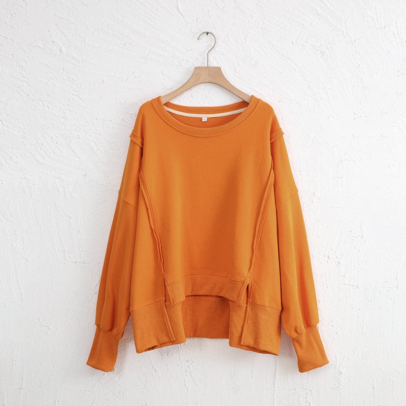 Exposed Seam High-Low Long Sleeve Sweatshirt - Trendsi