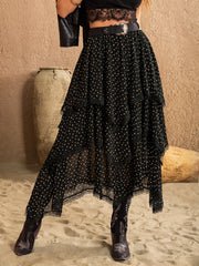 Lace Detail Layered Midi Skirt