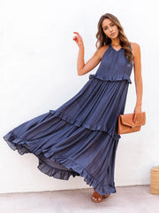 Ruffled Sleeveless Tiered Maxi Dress with Pockets Trendsi