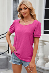 Eyelet Short Sleeve Top Trendsi