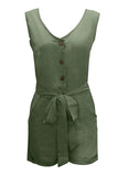 Full Size Tied V-Neck Sleeveless Romper with Pockets - Trendsi