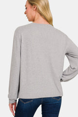 Zenana Hacci Round Neck Long Sleeve T-Shirt