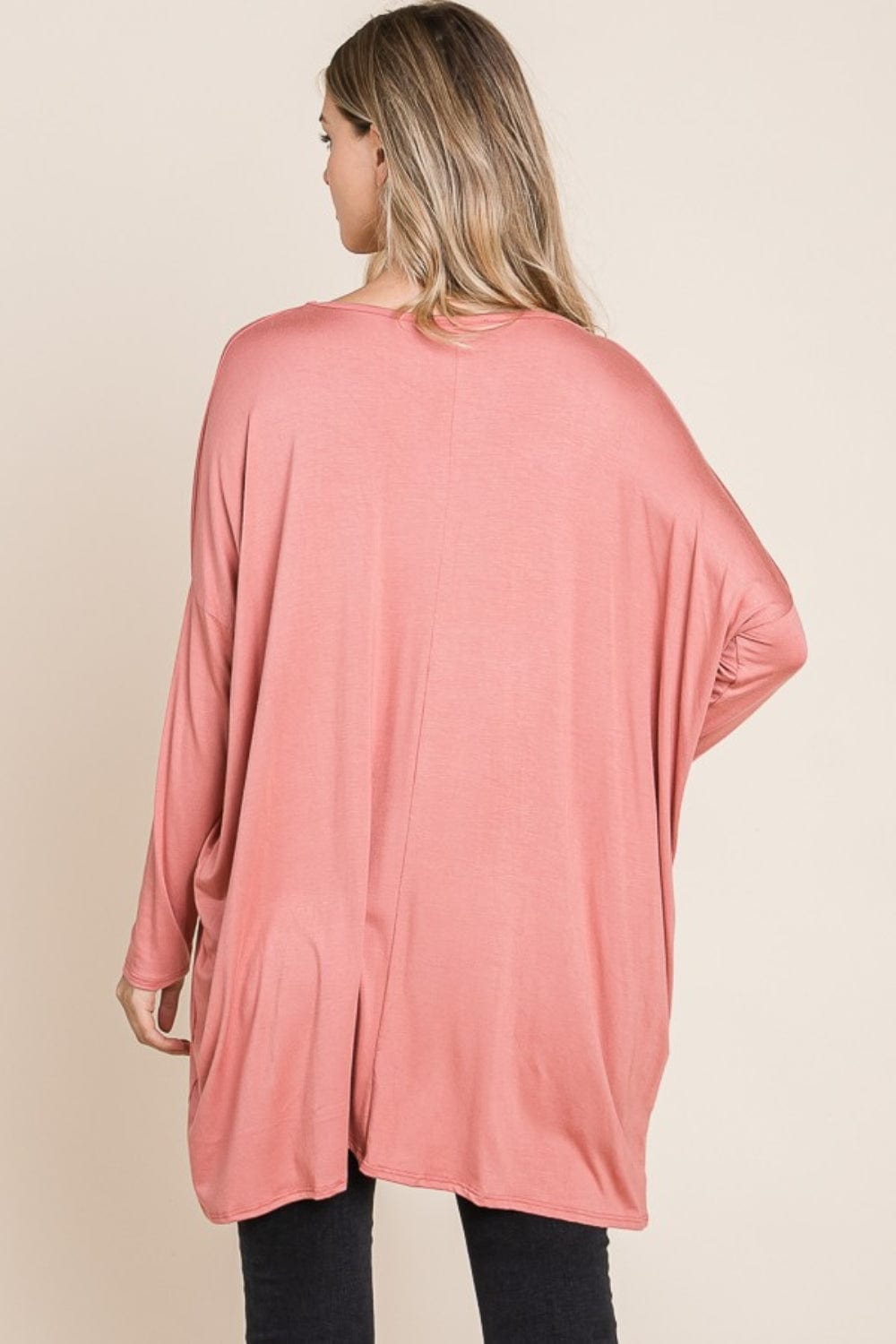 BOMBOM Round Neck Long Sleeve Oversized Top - Trendsi