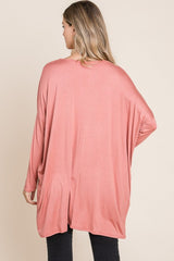 BOMBOM Round Neck Long Sleeve Oversized Top - Trendsi