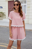 Contrast Trim Round Neck Top and Shorts Set - Trendsi