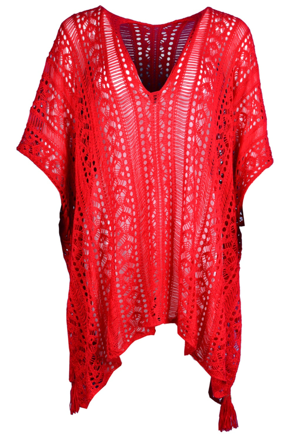 Cutout V-Neck Cover-Up with Tassel - Flyclothing LLC