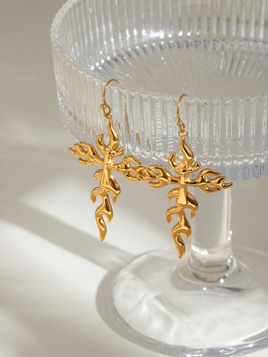 18K Gold-Plated Stainless Steel Cross Earrings - Trendsi