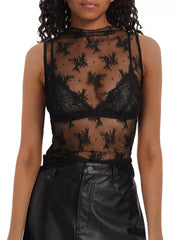 Lace Mock Neck Top - Trendsi