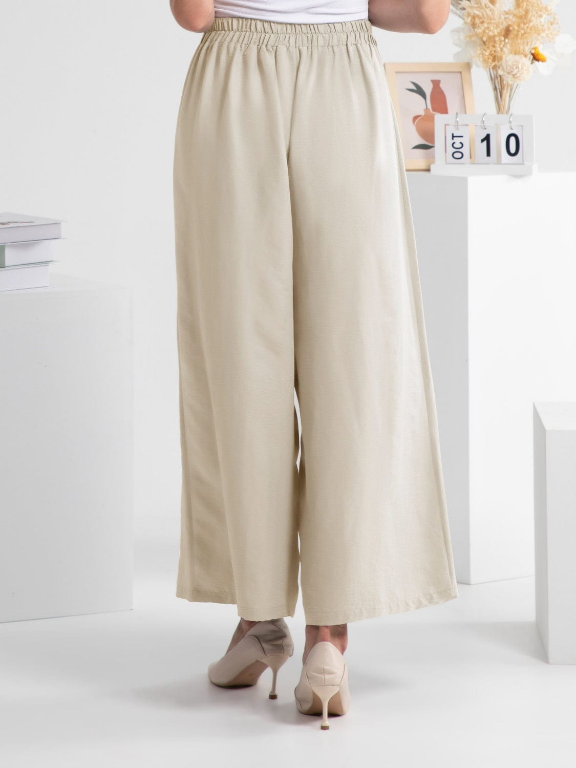 Wide Leg Elastic Waist Pants Trendsi