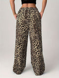 Leopard Wide Leg Pants with Pockets - Trendsi