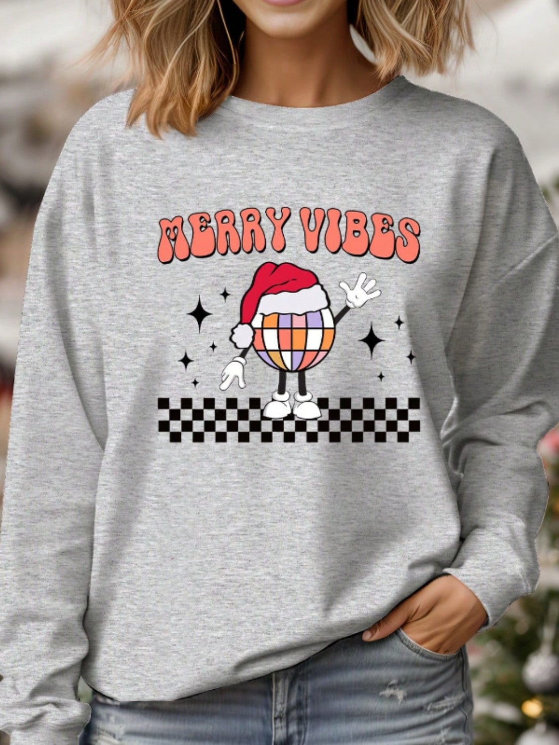 Graphic Round Neck Long Sleeve Sweatshirt - Trendsi