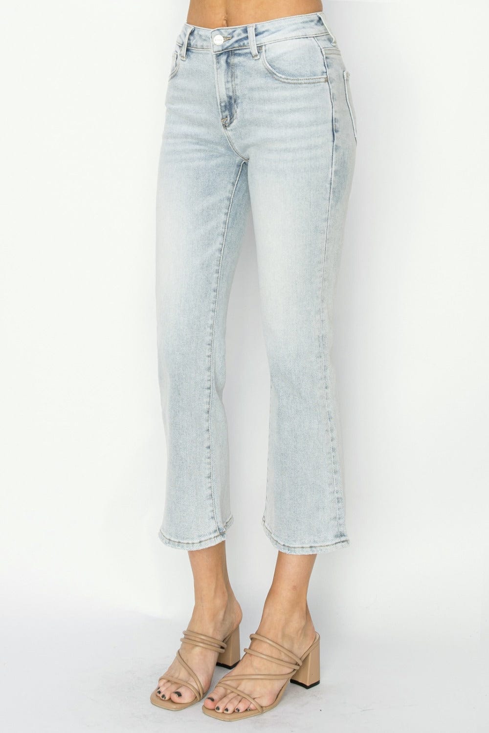 RISEN Full Size Mid Rise Cropped Flare Jeans - Trendsi